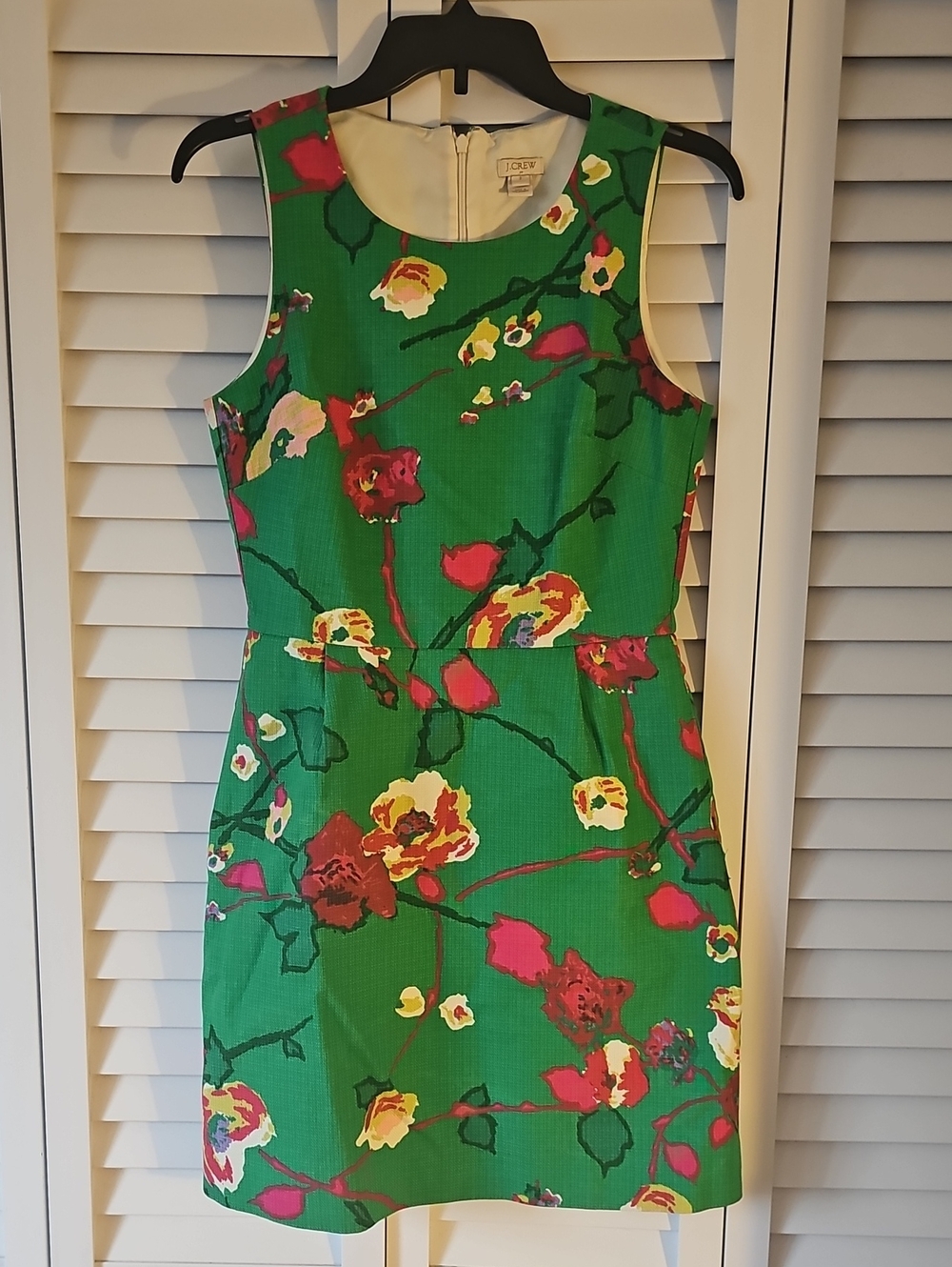 J. Crew Green Floral Shift Dress with Pink and Yellow Blooms